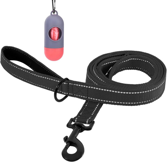 5-Foot Heavy-Duty Dog Leash with Dual Padded Handles and 3M Reflective Safety Features, Ideal for Training Large, Medium, or Small Dogs (Black)