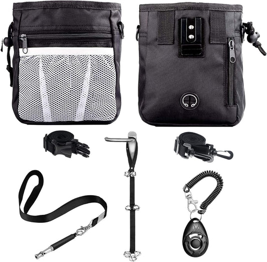 Comprehensive 4-in-1 Dog Training Set: Includes Training Treat Pouch, Whistle, Doorbells, and Clicker – Perfect Gift for New Pet Owners (Black)