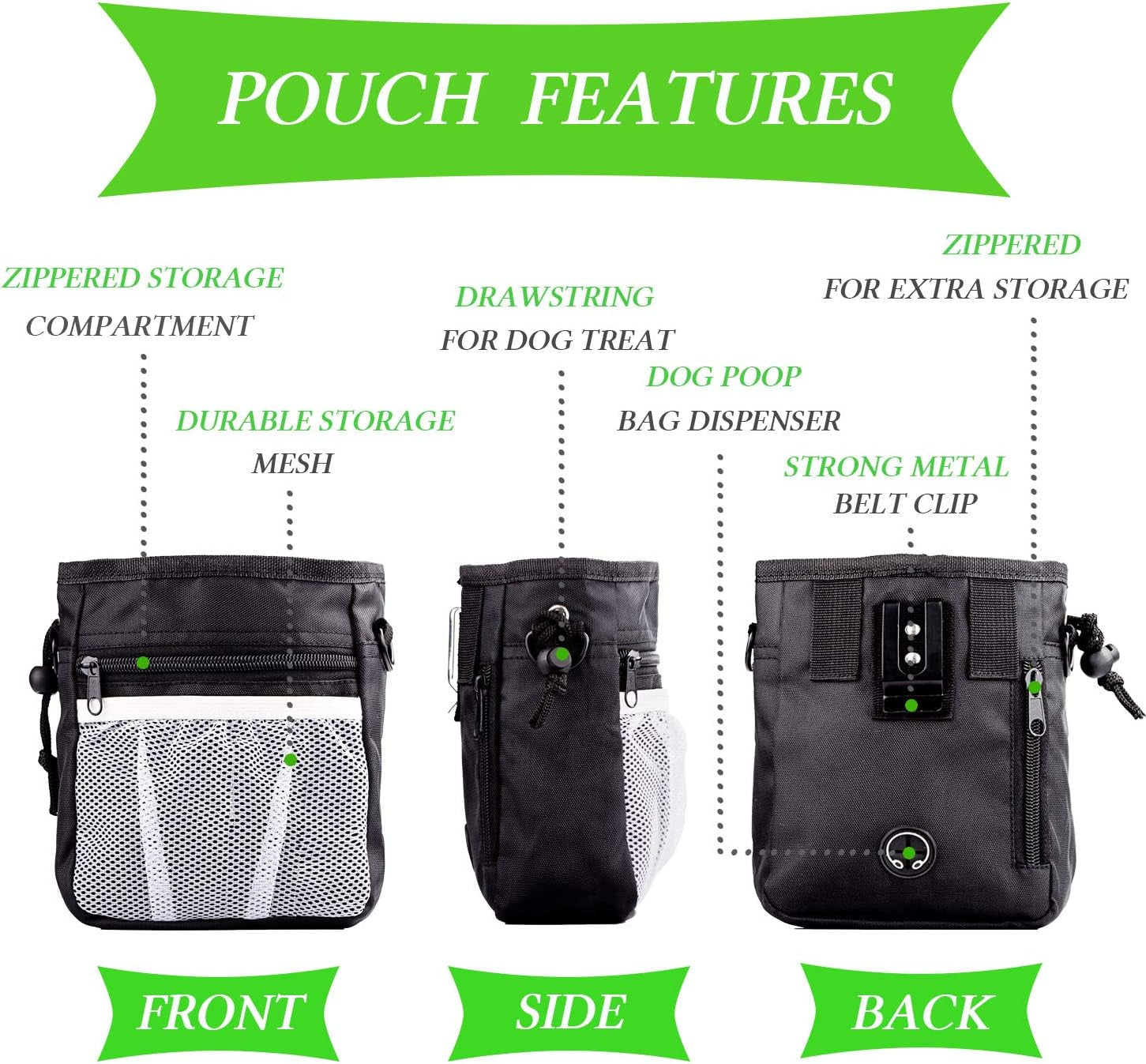 Comprehensive 4-in-1 Dog Training Set: Includes Training Treat Pouch, Whistle, Doorbells, and Clicker – Perfect Gift for New Pet Owners (Black)
