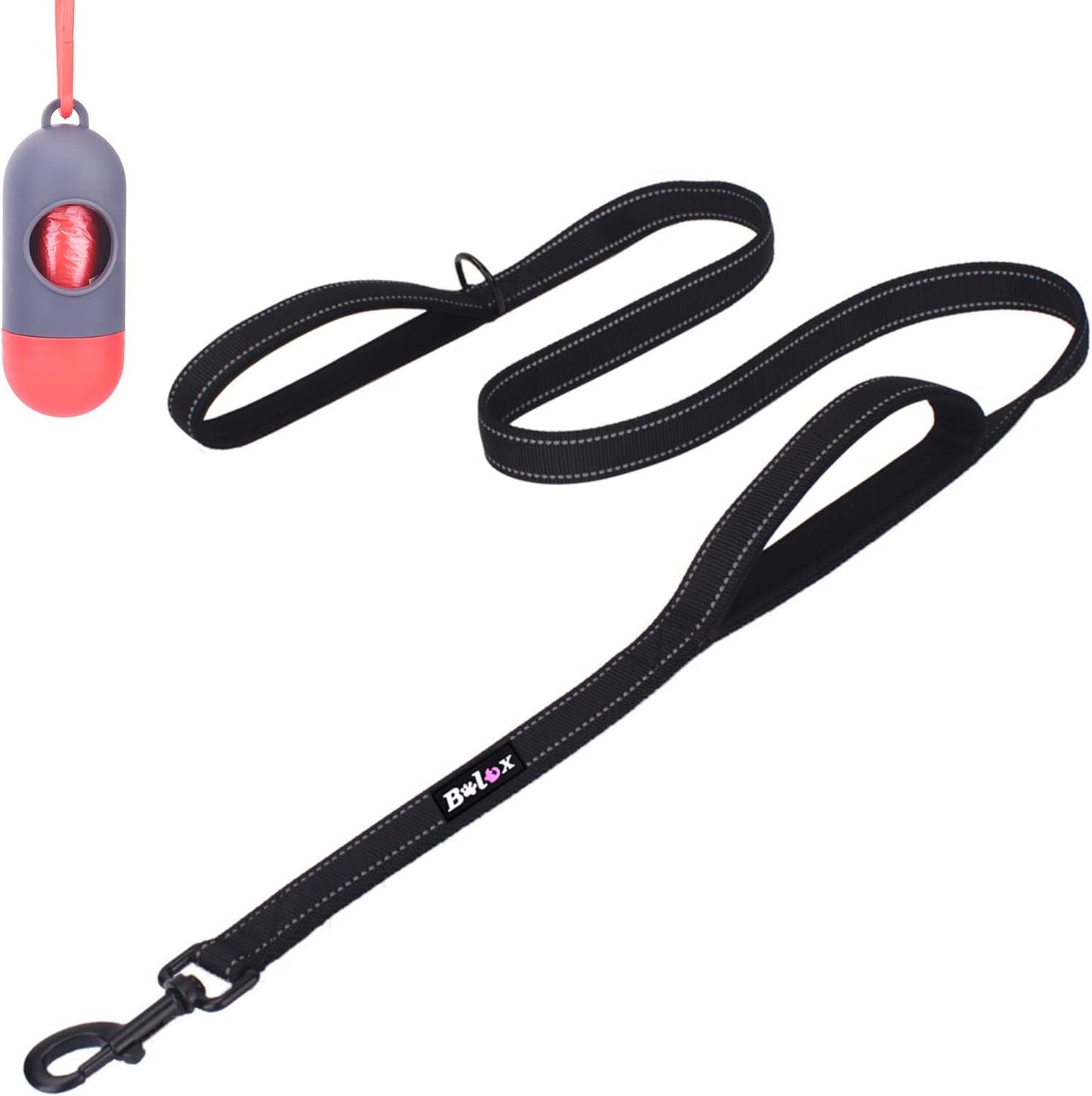 5-Foot Heavy-Duty Dog Leash with Dual Padded Handles and 3M Reflective Safety Features, Ideal for Training Large, Medium, or Small Dogs (Black)