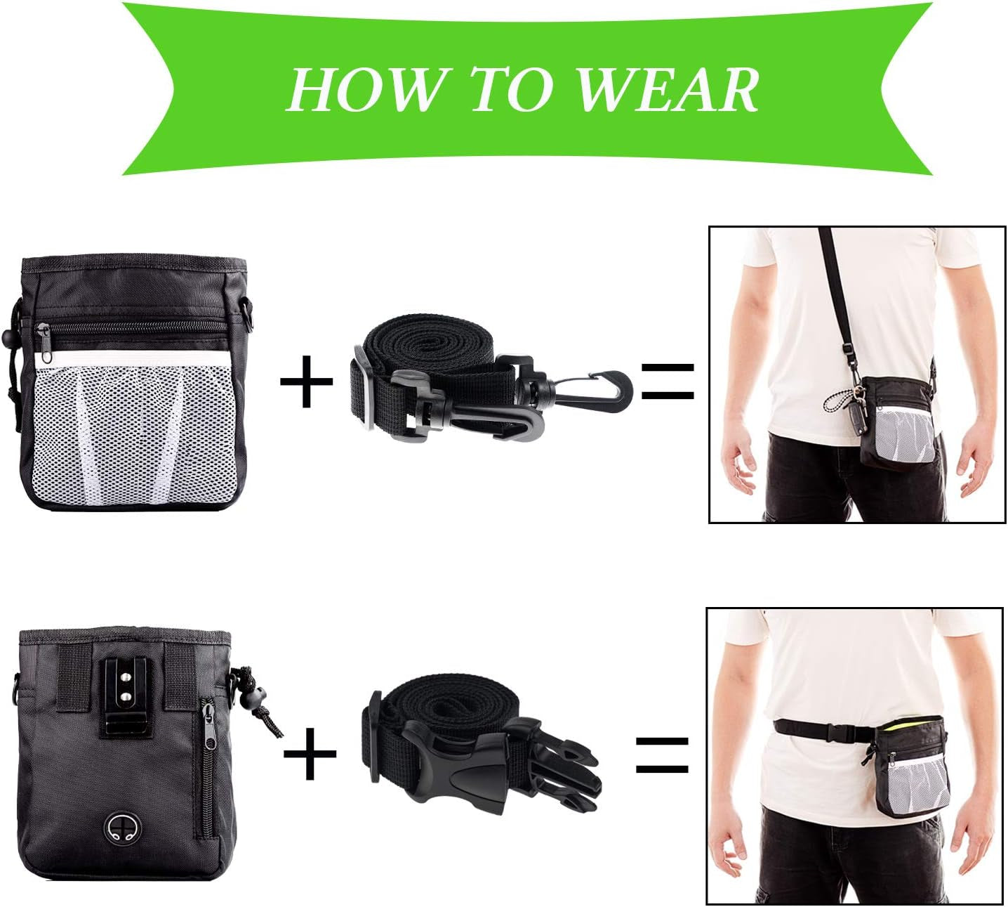 Comprehensive 4-in-1 Dog Training Set: Includes Training Treat Pouch, Whistle, Doorbells, and Clicker – Perfect Gift for New Pet Owners (Black)
