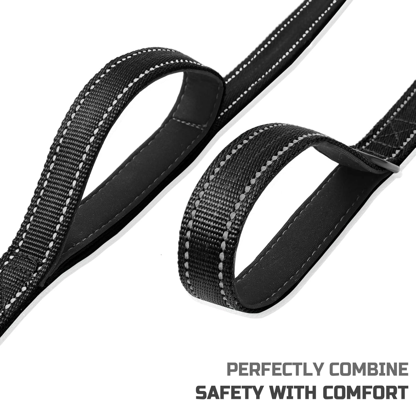 5-Foot Heavy-Duty Dog Leash with Dual Padded Handles and 3M Reflective Safety Features, Ideal for Training Large, Medium, or Small Dogs (Black)